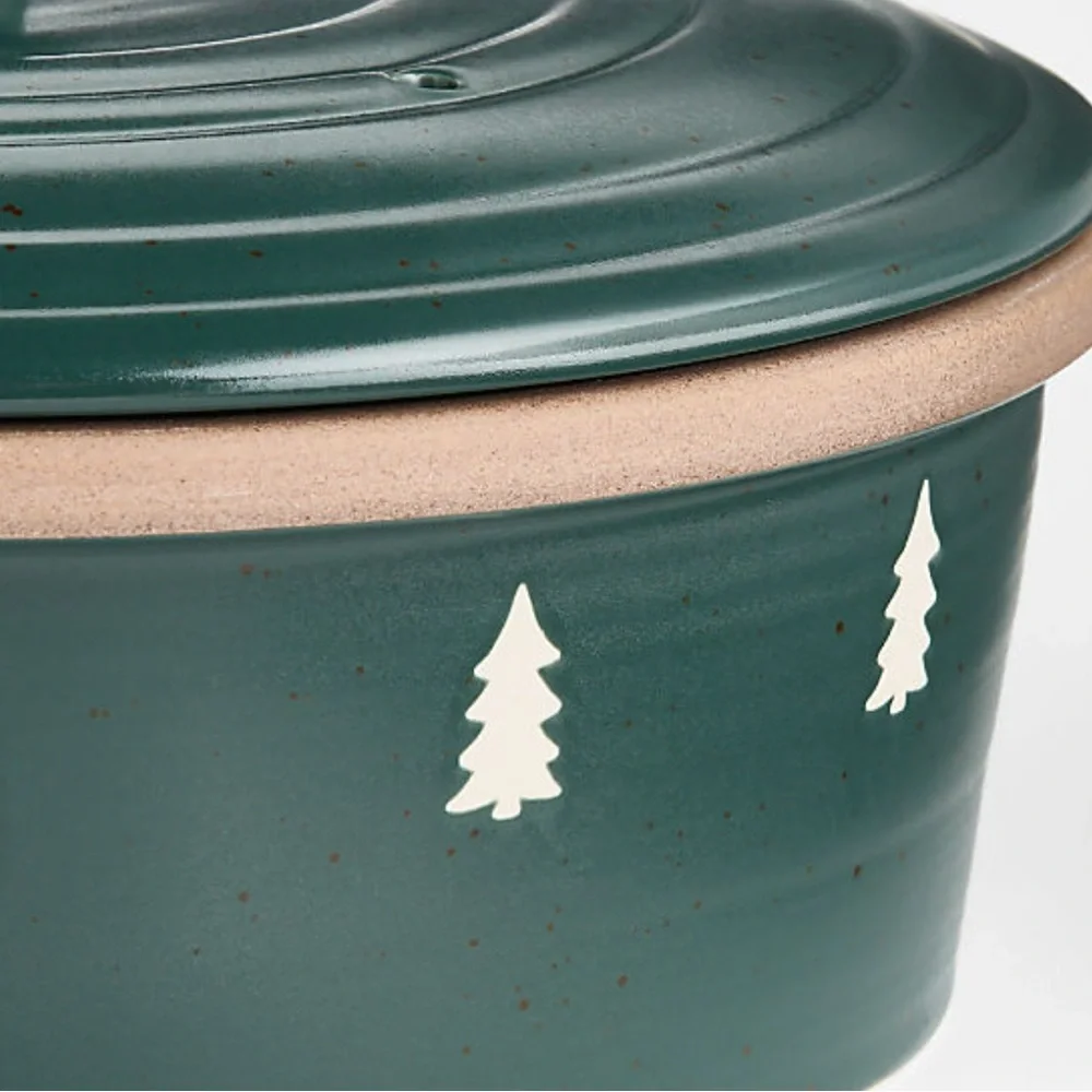 New! Crate&Barrel Green Tree Ceramic Casserole Dish with Lid